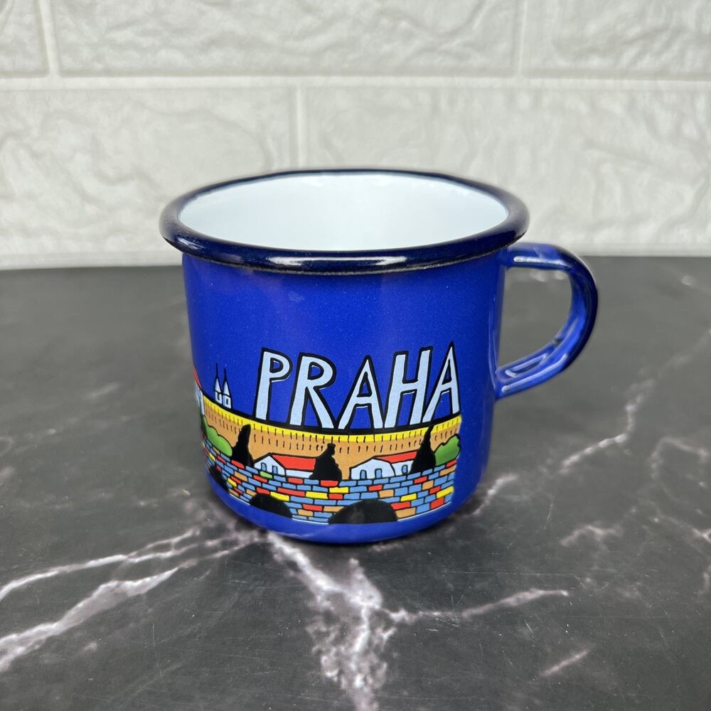 Smaltum Praha Enamel Mug Cobalt Blue Czech Enamelware 6 oz Vintage